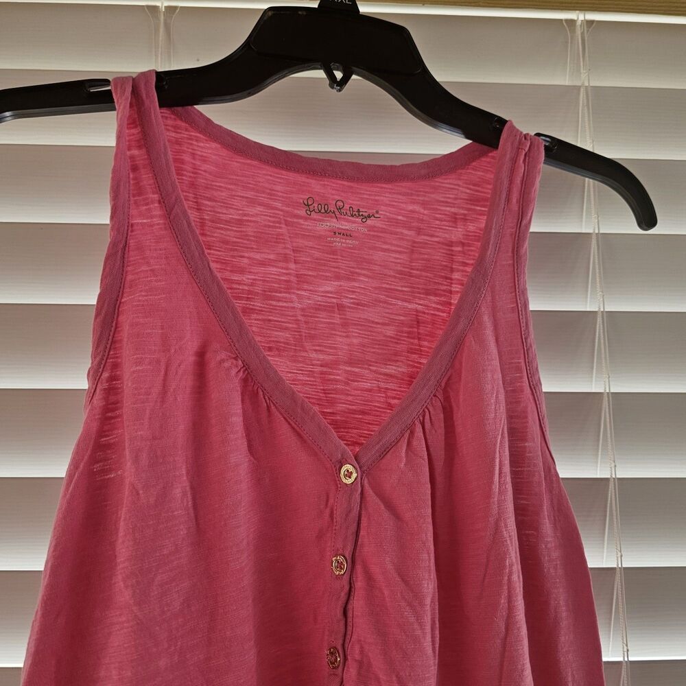 Lilly Pulitzer Women's Pink Pima Cotton Knit V-Neck Button Tank Top Size S - Picture 2 of 6